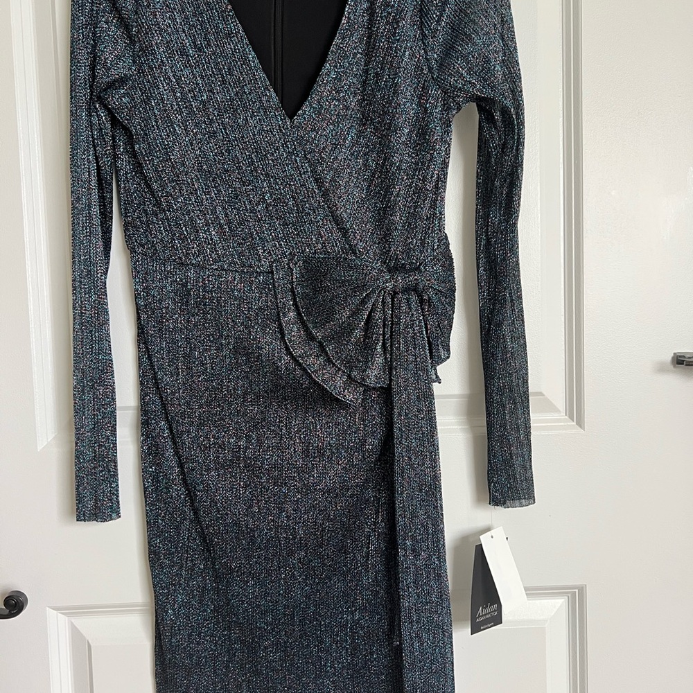 Aidan Mattox Glittering Teal Black Long Sleeve Dress;NWT; Retail $175